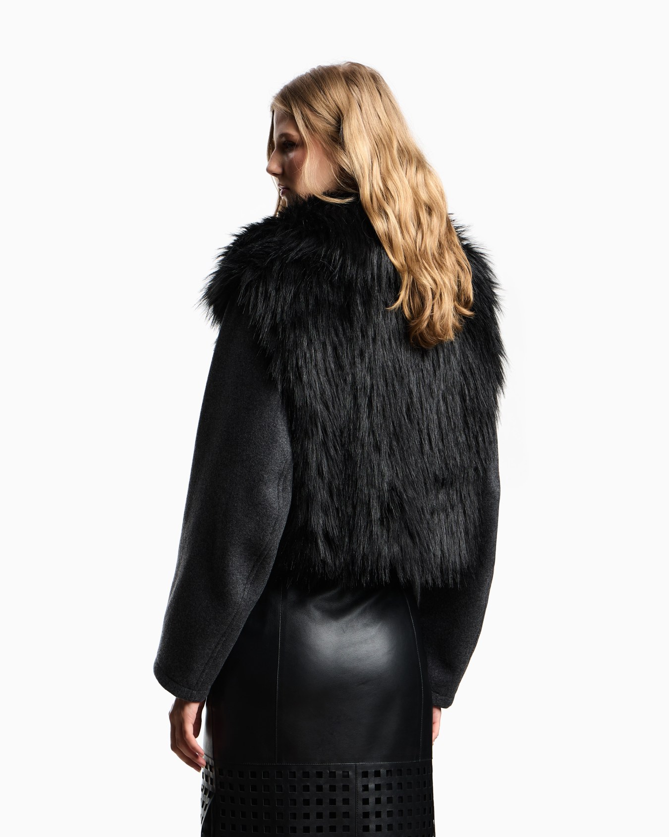 Polygon capsule collection two-in-one wool cloth jacket with faux fur gilet Slide 2