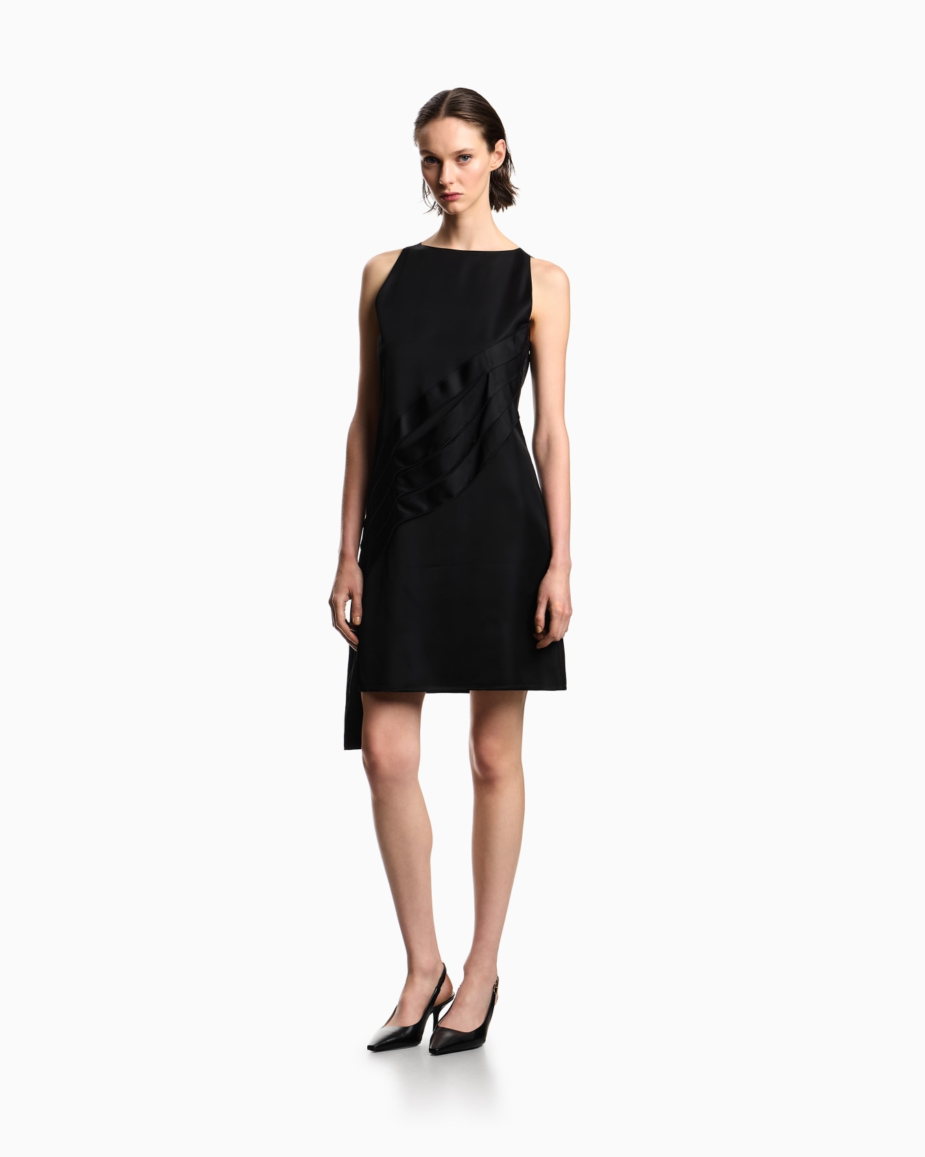 Polygon capsule collection dress with satin-fringed details Slide 1