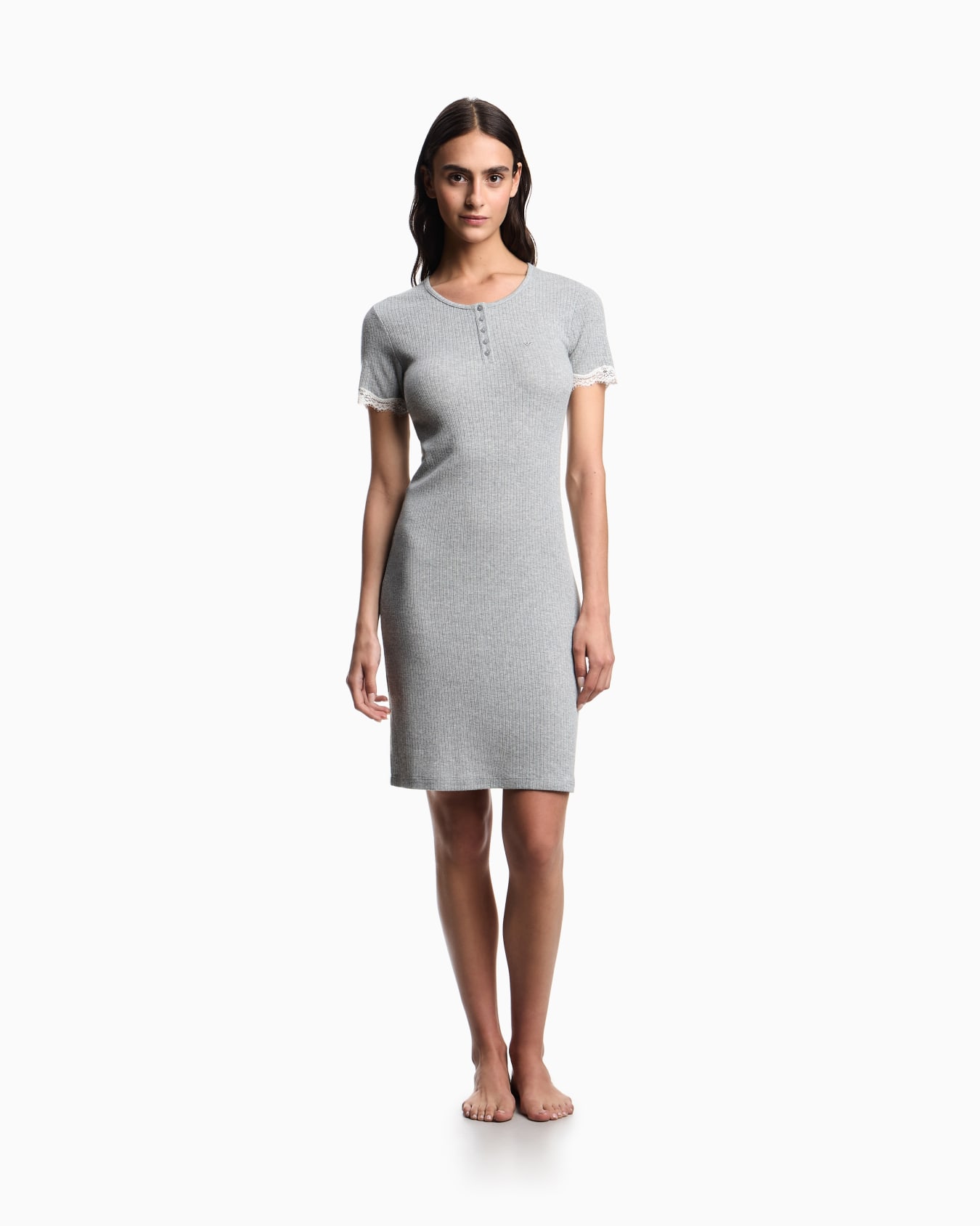 Modal-blend ribbed nightdress with lace Slide 1