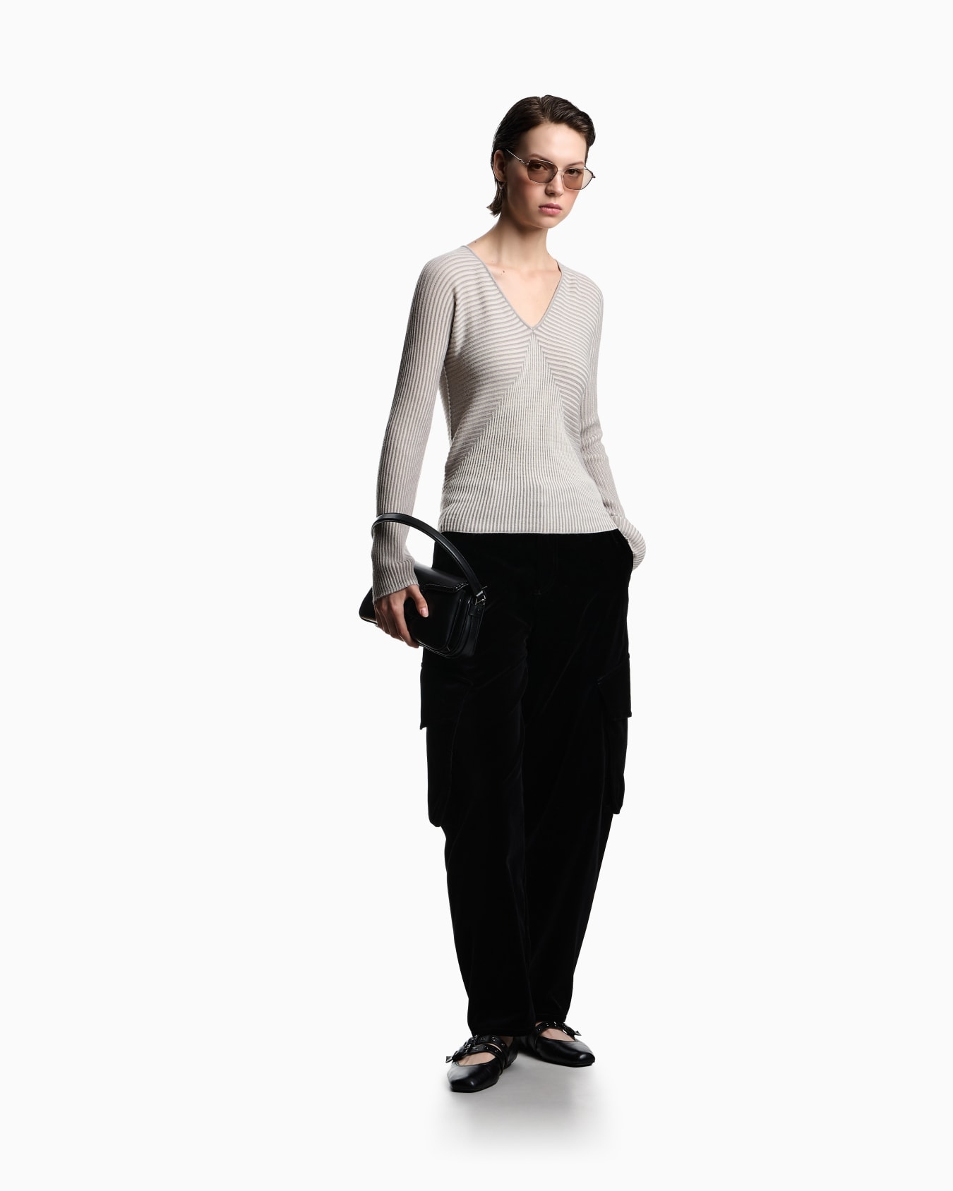 V-neck jumper with striped links-stitched details Slide 1