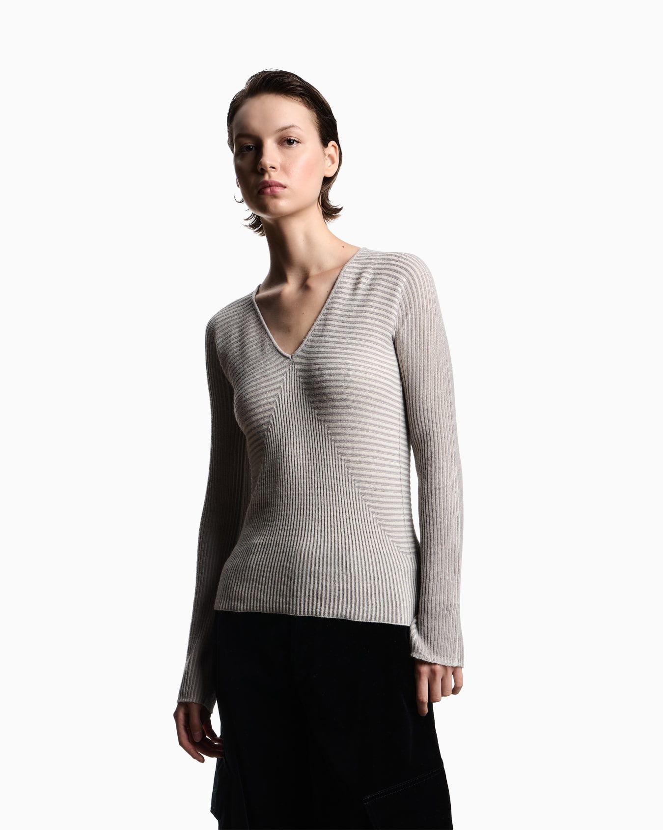 V-neck jumper with striped links-stitched details Slide 3