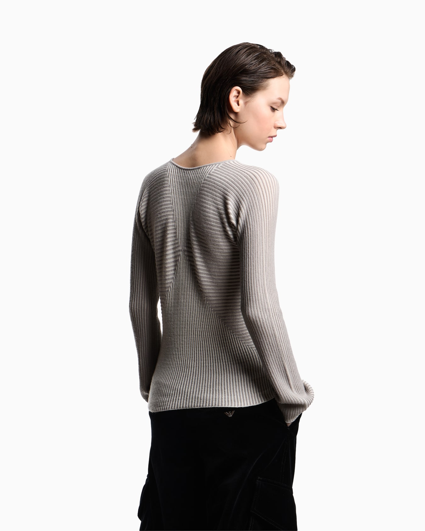 V-neck jumper with striped links-stitched details Slide 2