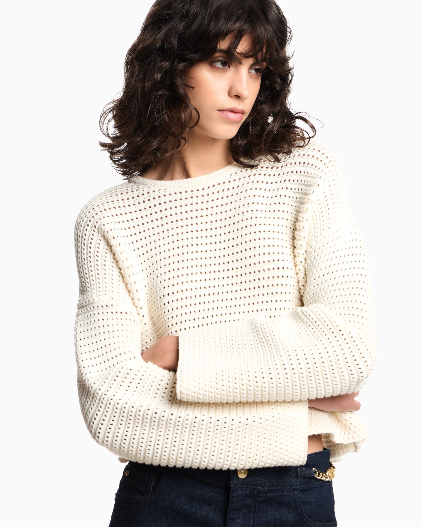 Resort capsule collection perforated link-stitch cropped jumper Slide 4