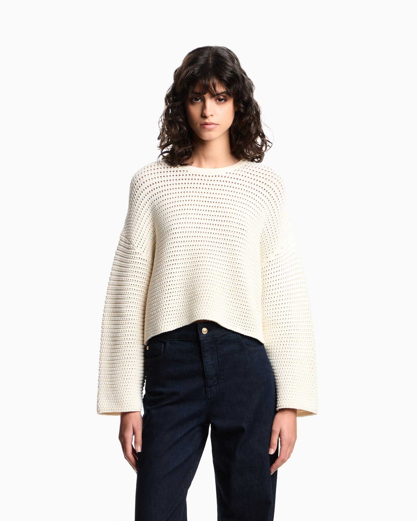 Resort capsule collection perforated link-stitch cropped jumper Slide 3