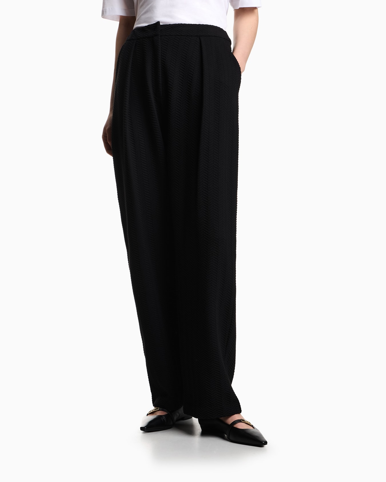 ASV chevron motif jersey trousers with pleats Slide 3