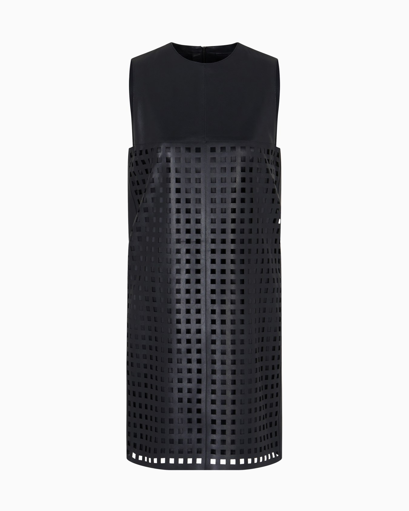 Polygon capsule collection dress in vegetable-tanned nappa leather with laser-cut perforations Slide 0