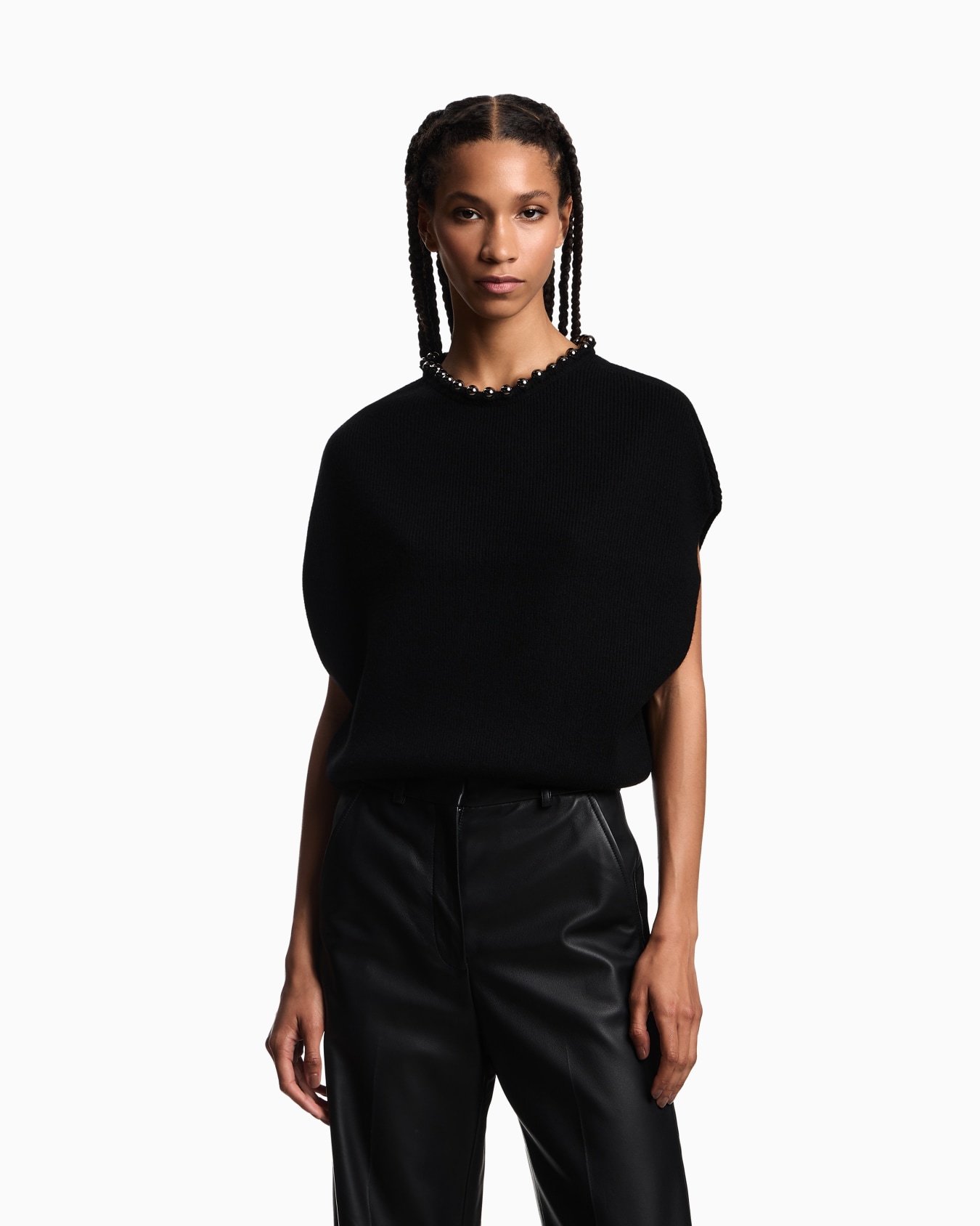Virgin wool and cashmere top with oversized metal spheres Slide 3