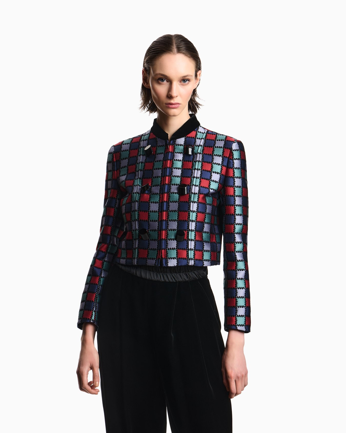 ジャケット ウール混紡 ジャカード オールオーバーチェックモチーフ スライドする 3