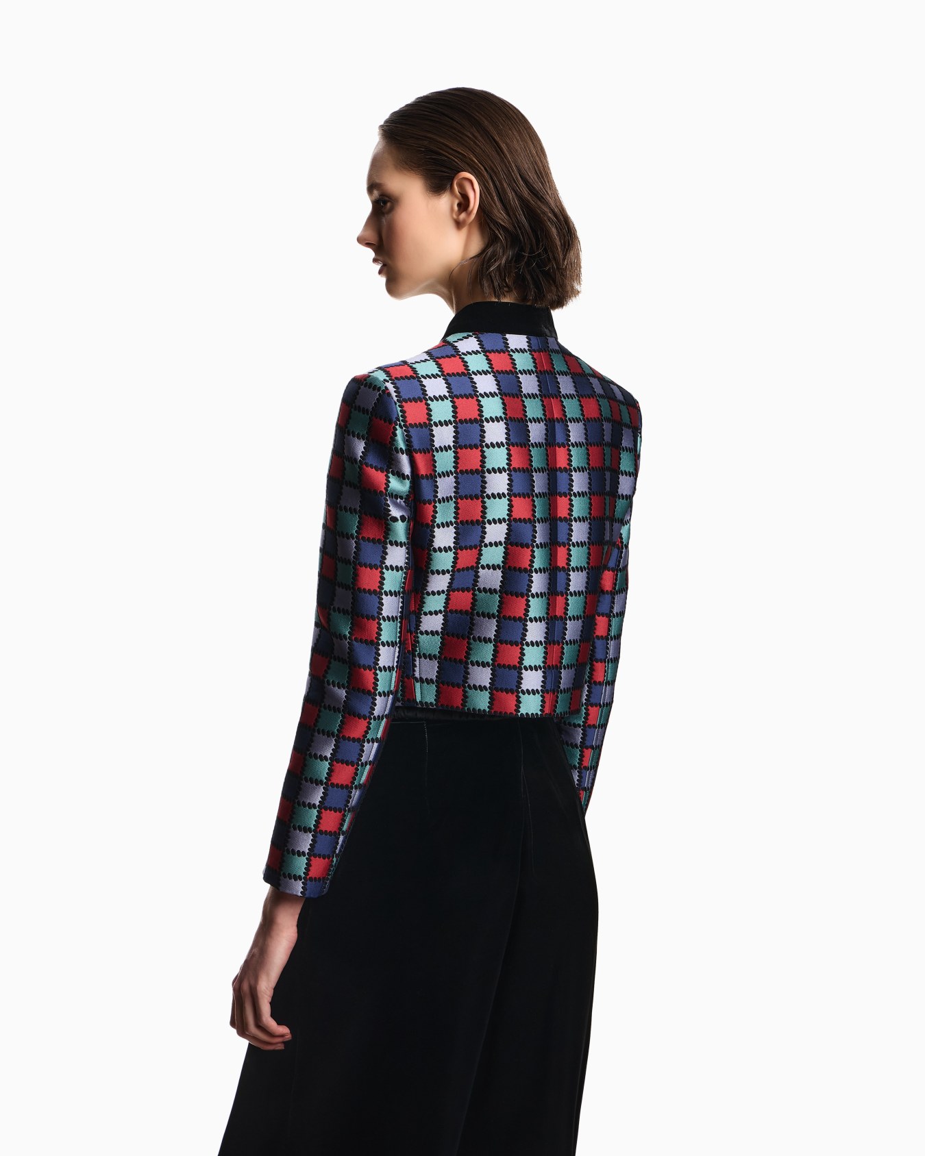 ジャケット ウール混紡 ジャカード オールオーバーチェックモチーフ スライドする 2