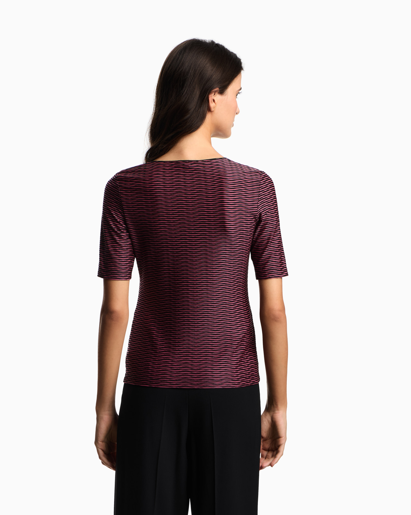 Short-sleeved jumper in two-tone jacquard jersey Slide 2