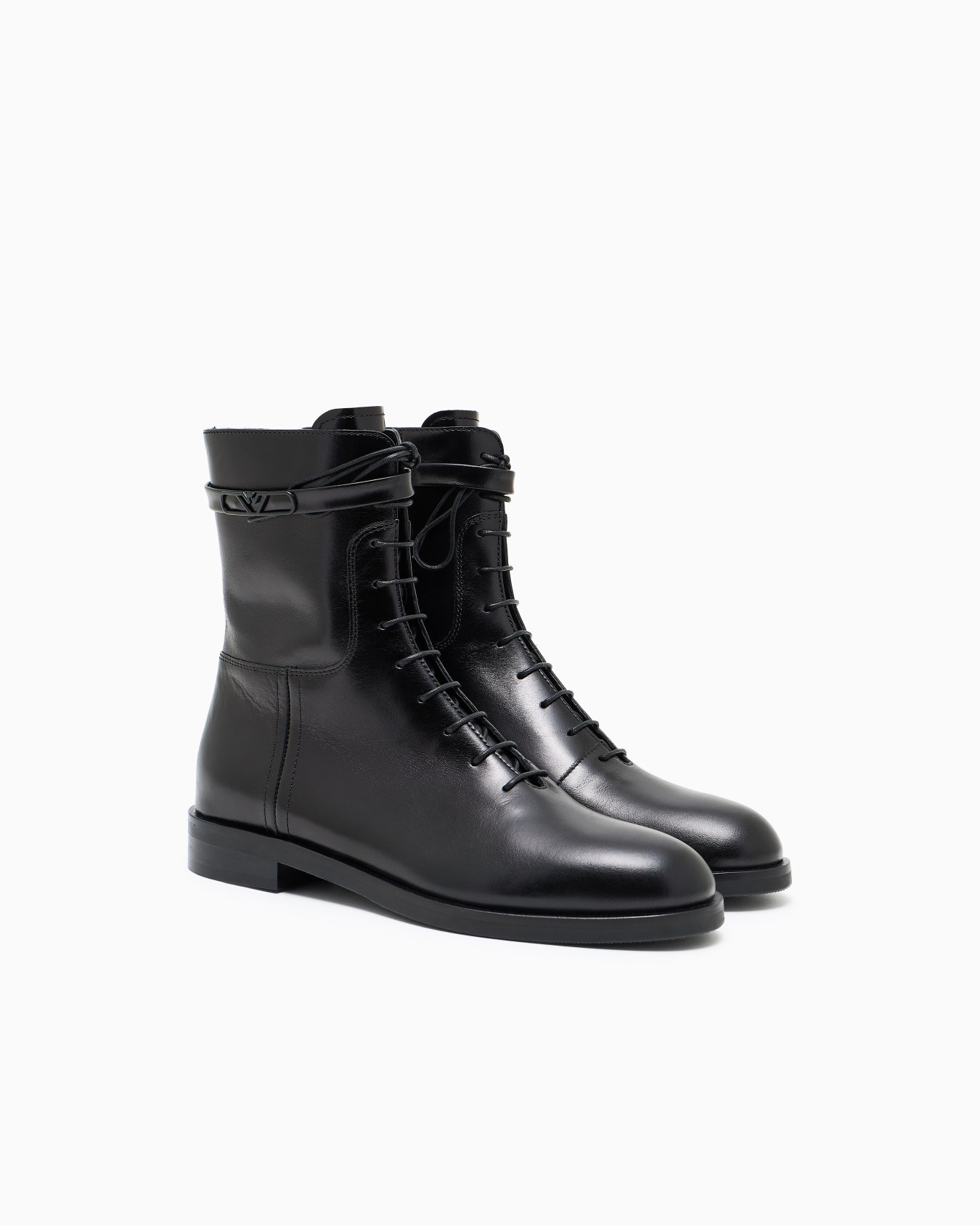 Stivaletti stringati in pelle con cinturino logato Slide 1