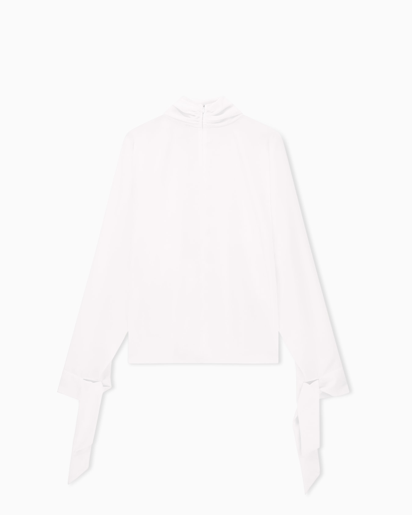 Blouse in recycled crepe with high neckline and tie cuffs Slide 2