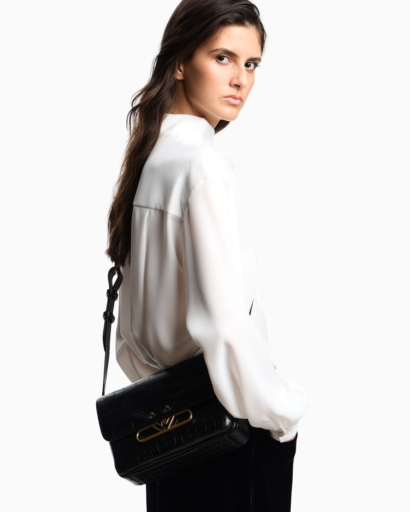 Leather shoulder bag with a crocodile-print finish and eagle logo Slide 5
