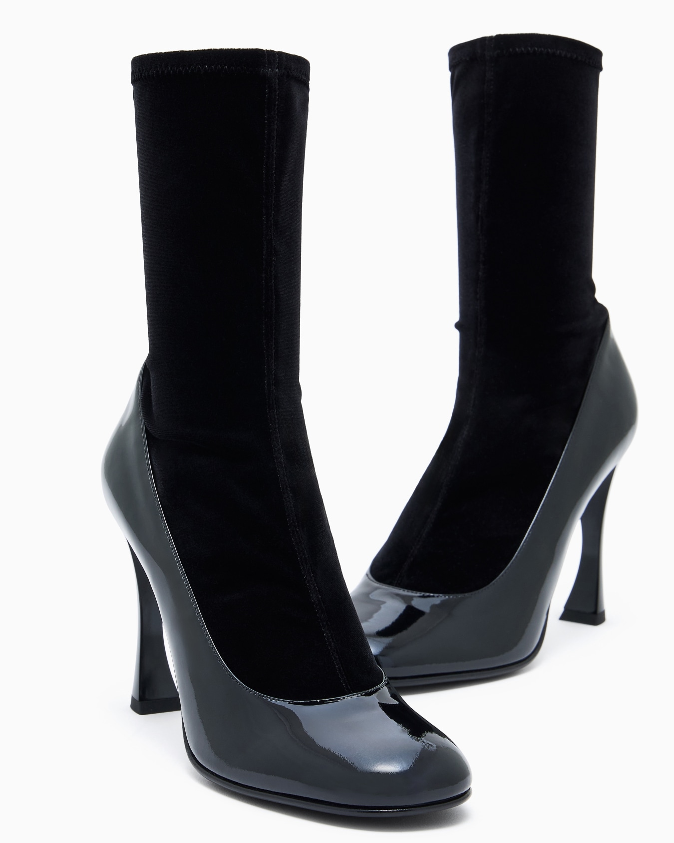 Velvet and patent-leather ankle boots with a curved heel Slide 3