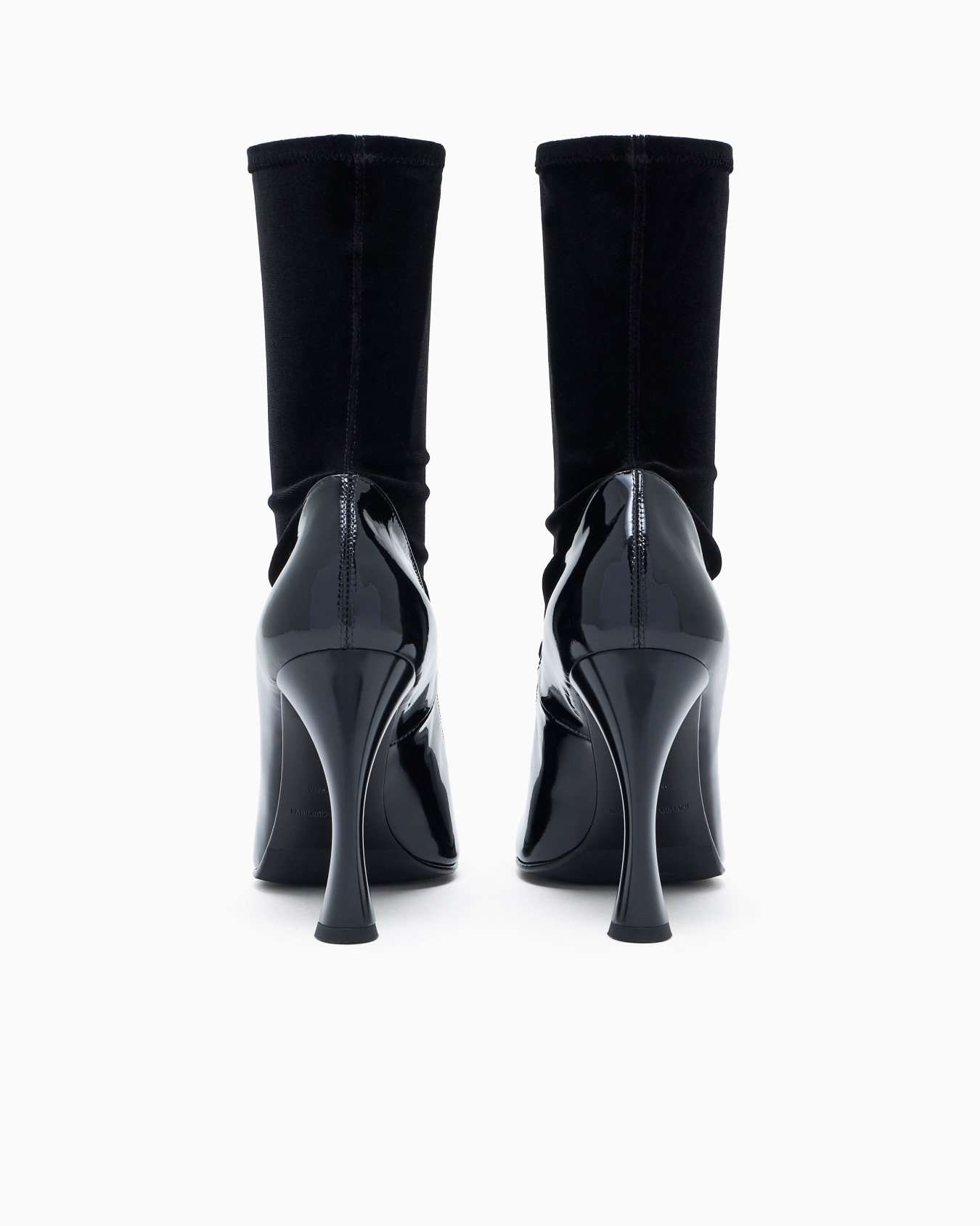 Velvet and patent-leather ankle boots with a curved heel Slide 2