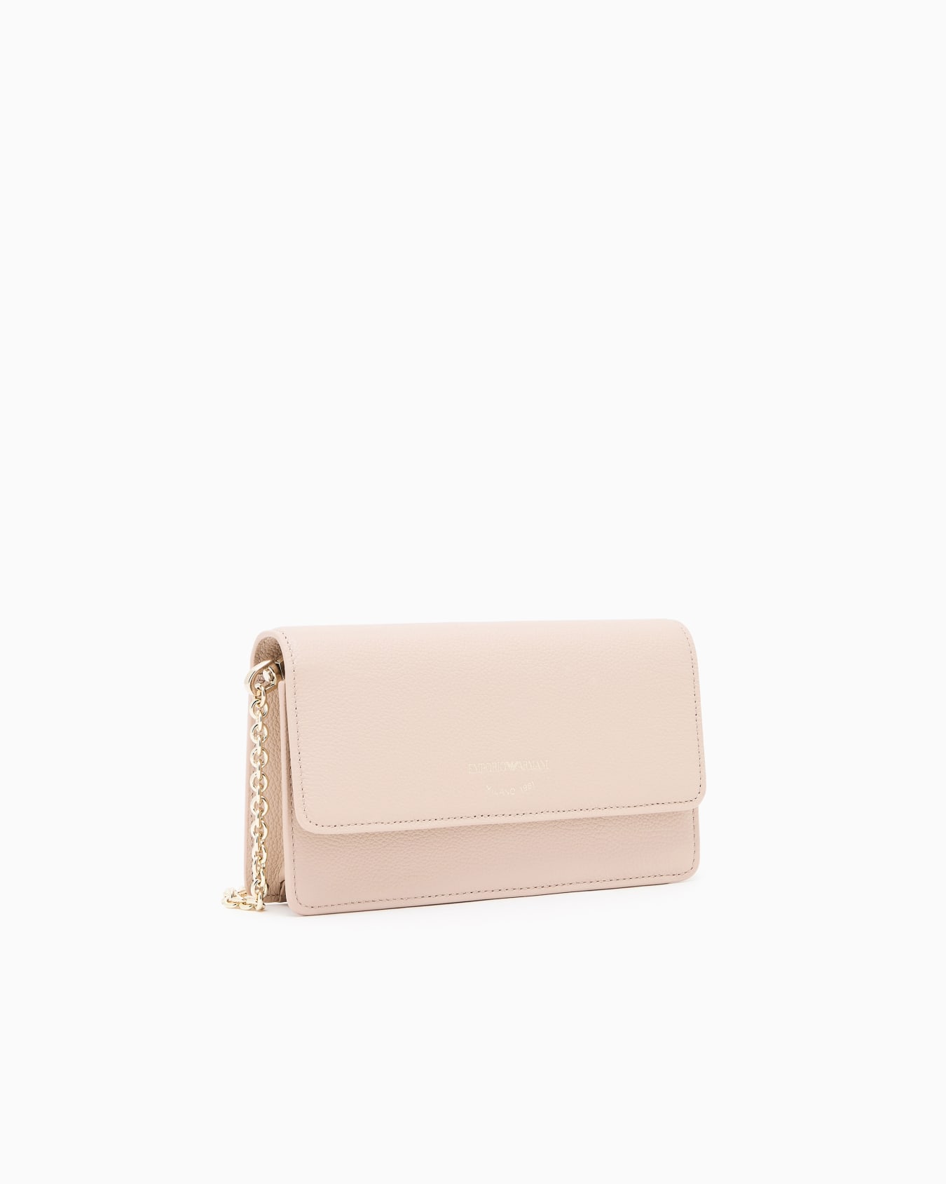 Bag in pelle bottalata con tracolla a catena e patta Slide 1