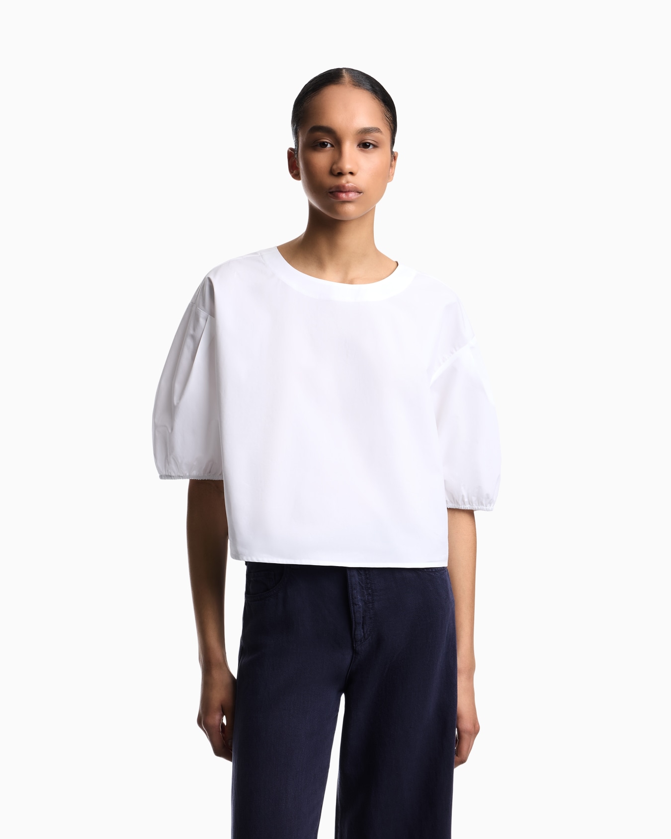 ブラウス ポプリン パフスリーブ スライドする 2