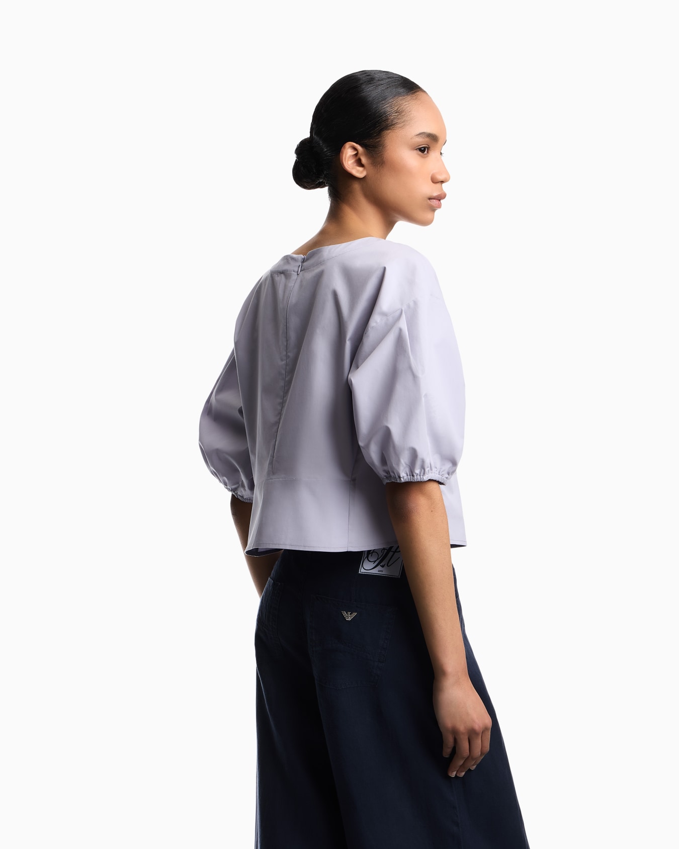 ブラウス ポプリン パフスリーブ スライドする 3