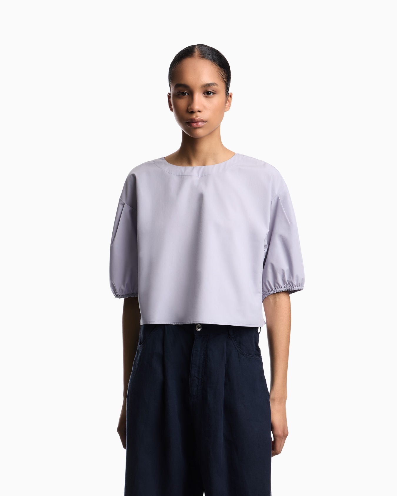 ブラウス ポプリン パフスリーブ スライドする 2