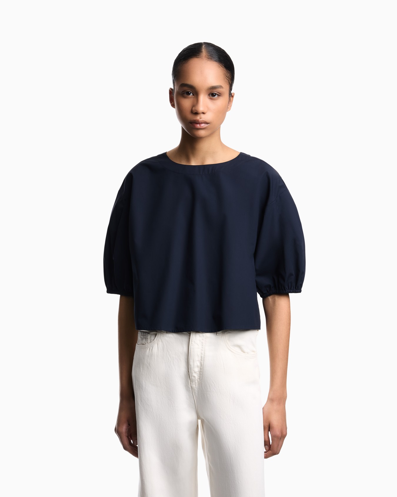 Poplin blouse with puffed sleeves Slide 2