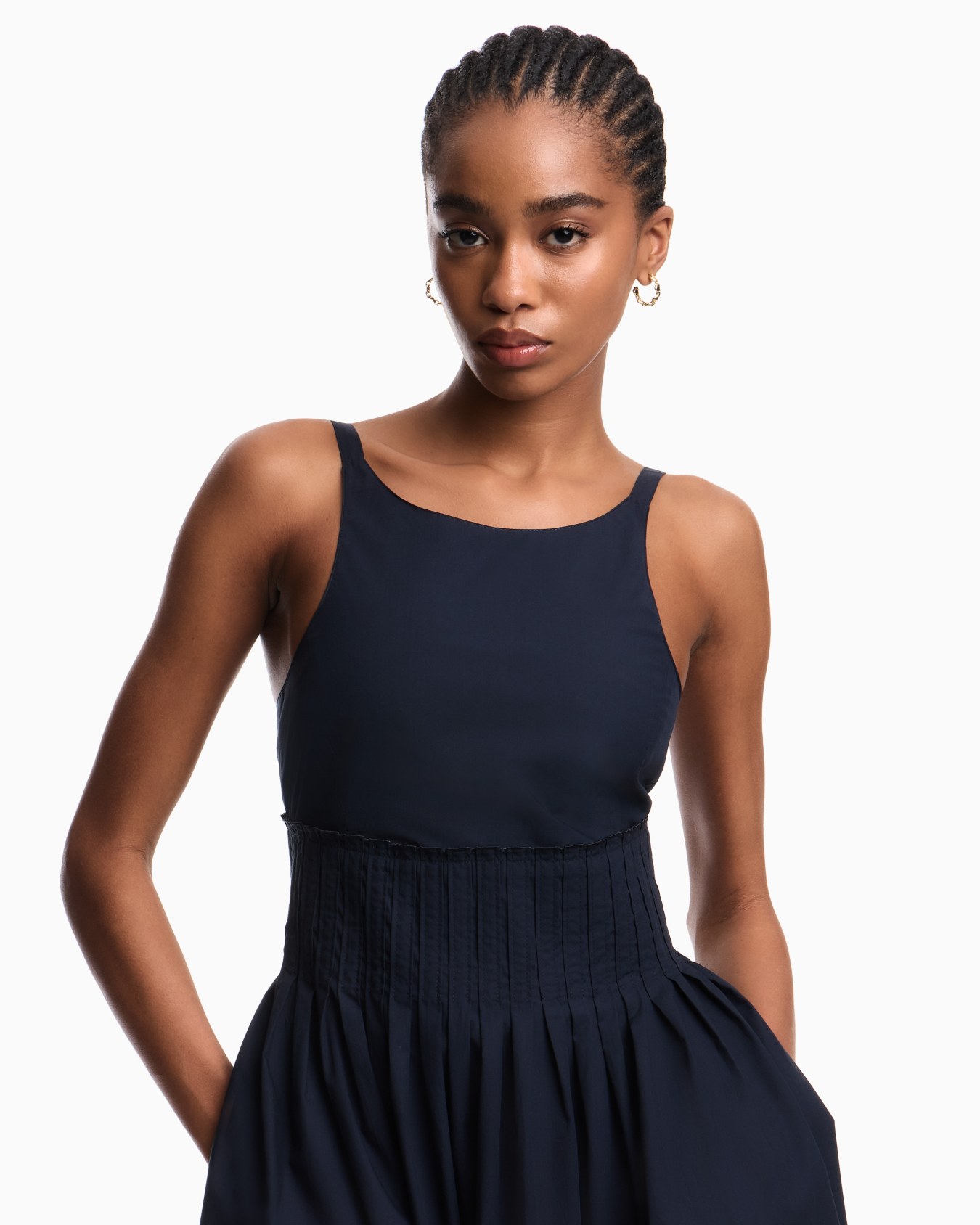 Robe longue à motif smocké en popeline Diapositive 3