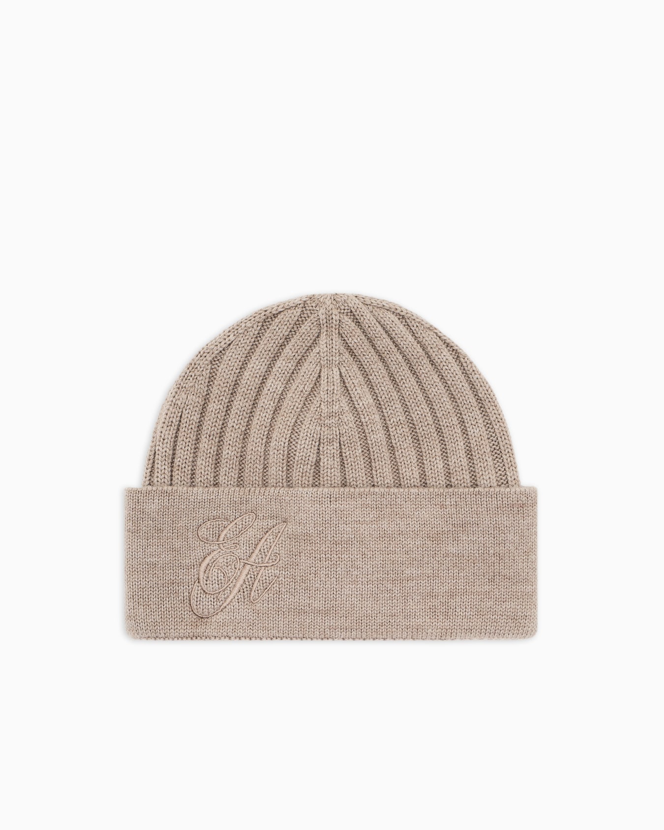 Ribbed wool beanie with EA signature embroidery Slide 0