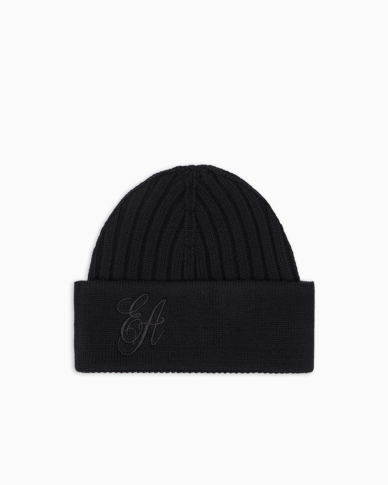 Ribbed wool beanie with EA signature embroidery Slide 0