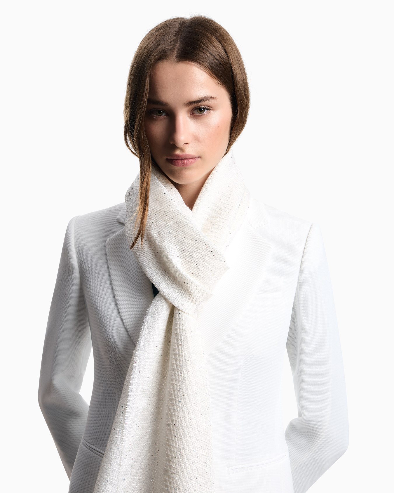 Sequined stole with logo embroidery Slide 2