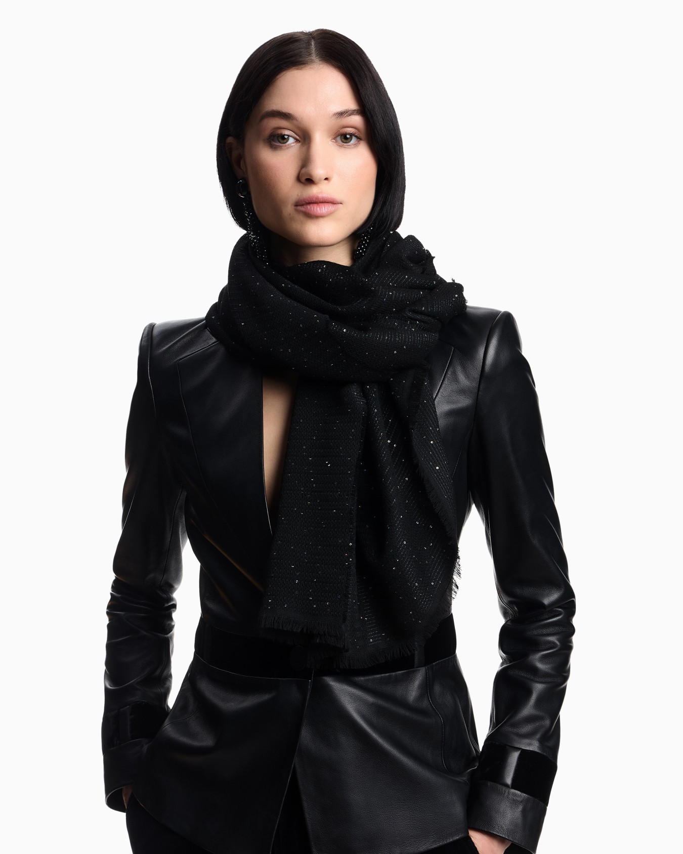 Sequined stole with logo embroidery Slide 2