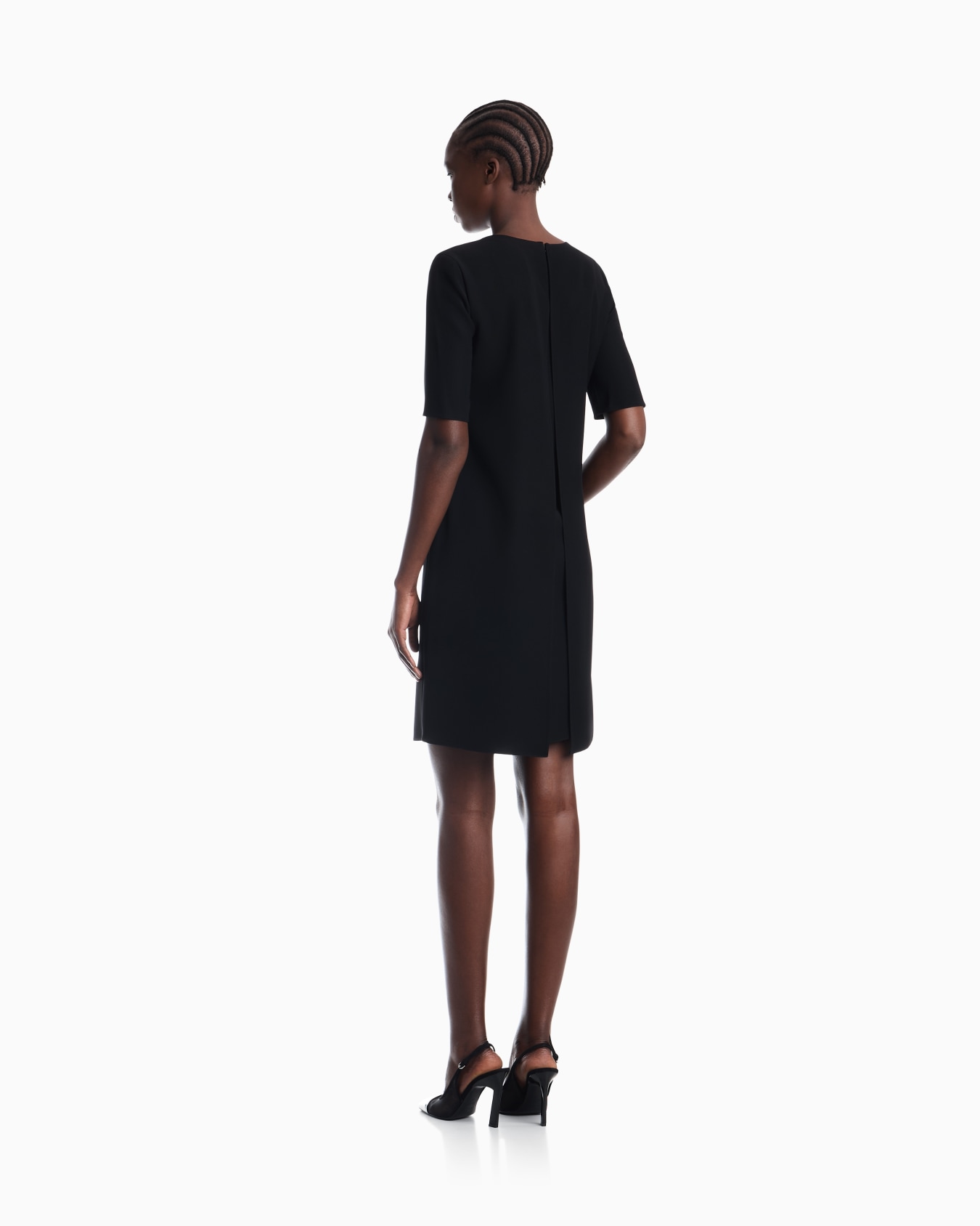Unlined dress in techno cady with asymmetrical buttoning Slide 4