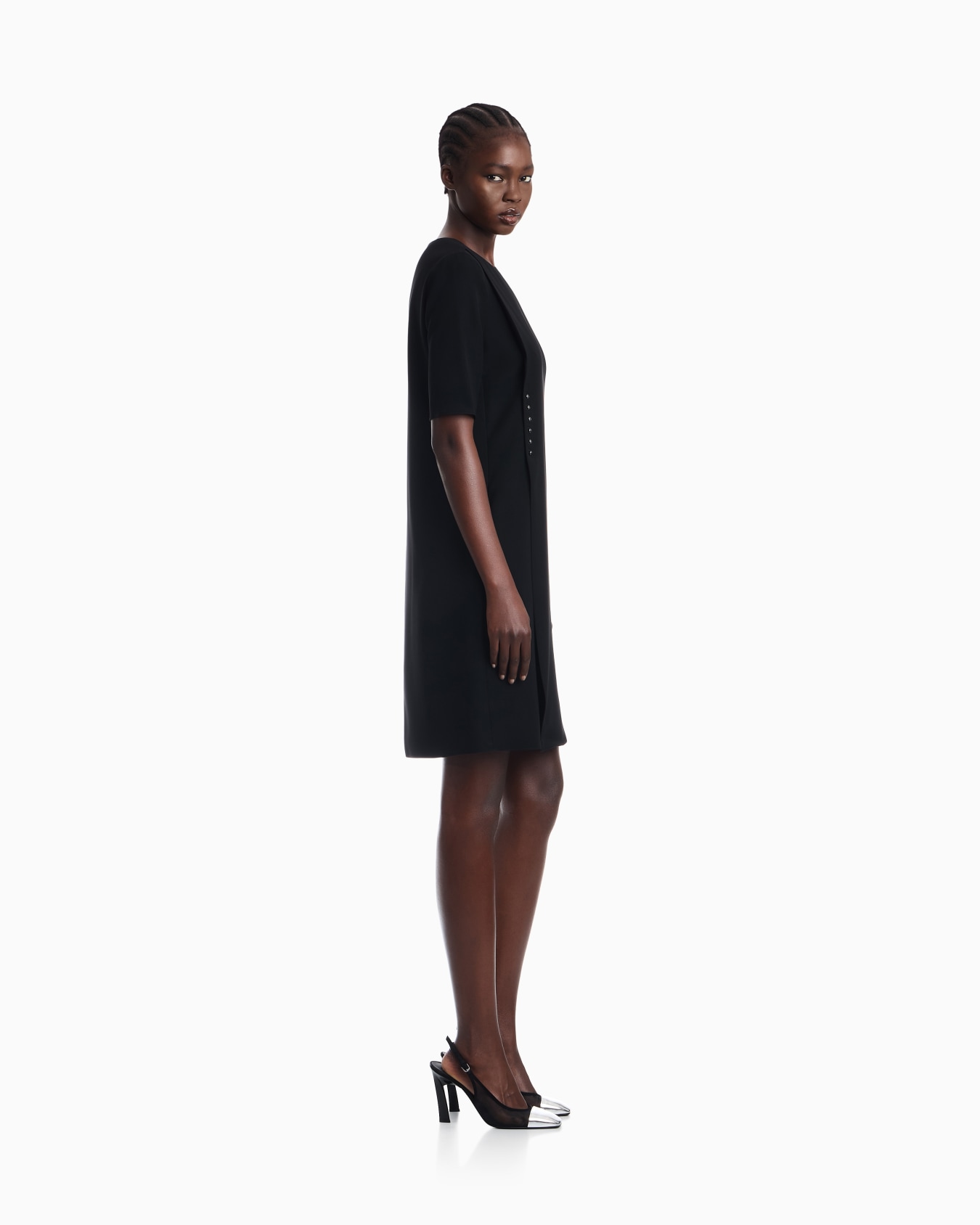 Unlined dress in techno cady with asymmetrical buttoning Slide 6