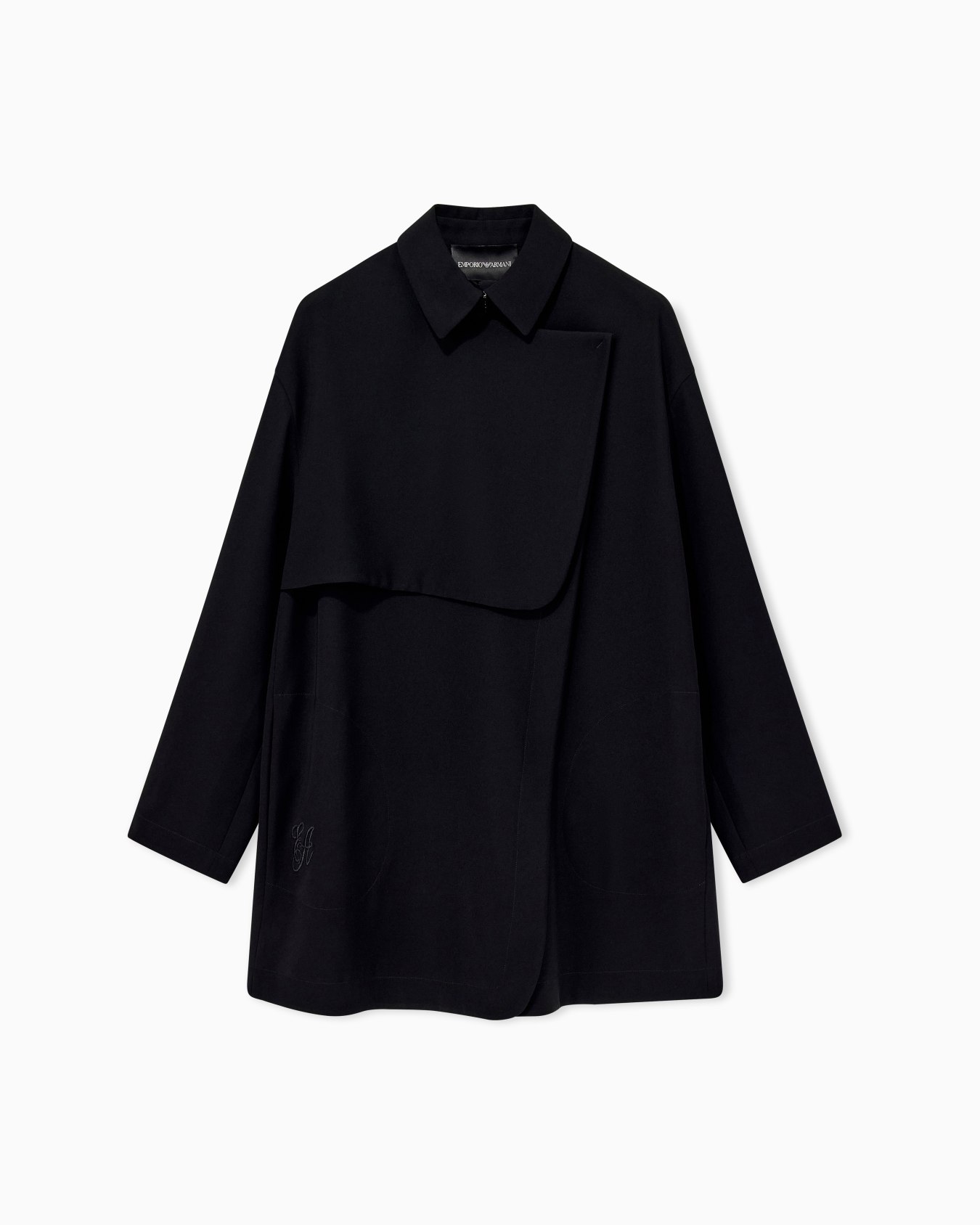 Coat in techno cady with asymmetrical flap and sleeve zips Slide 0