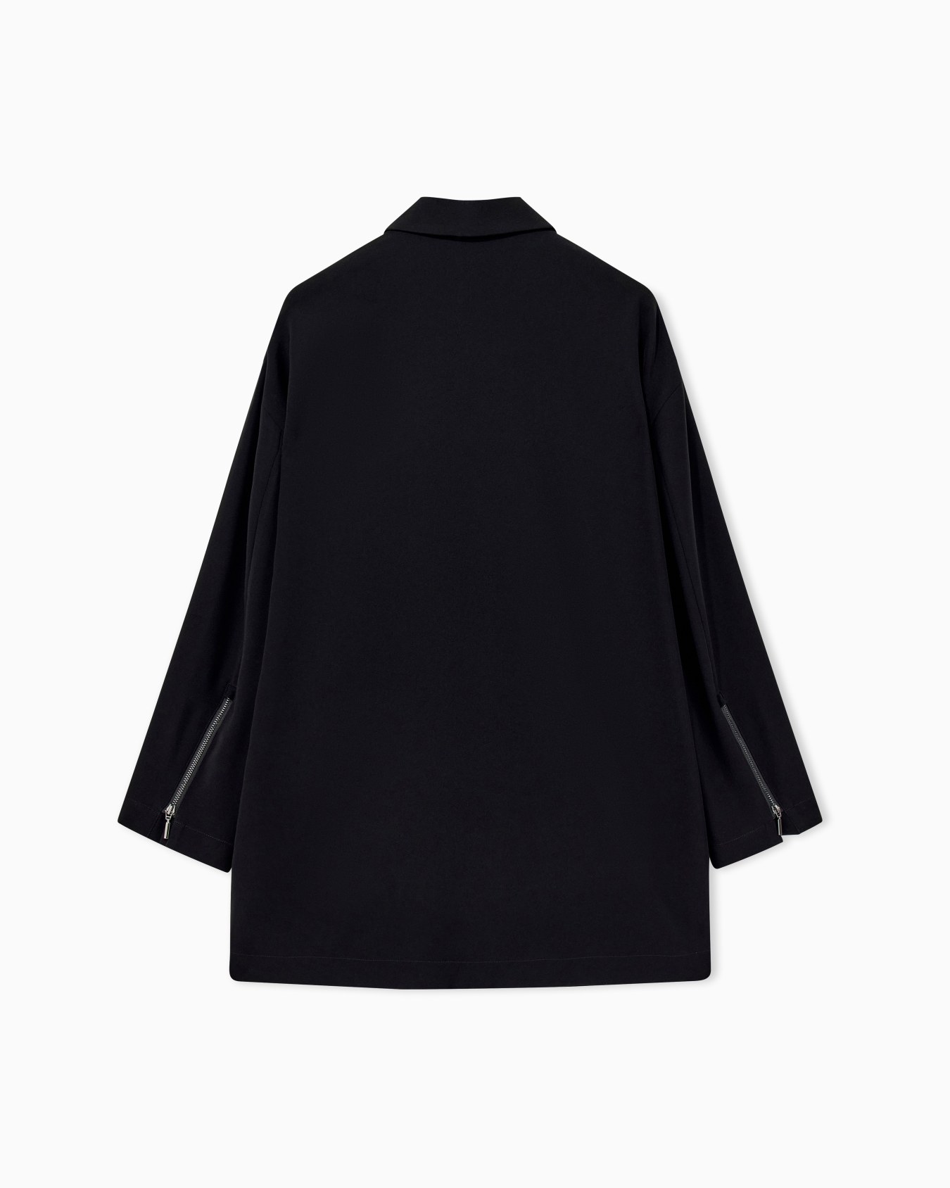 Coat in techno cady with asymmetrical flap and sleeve zips Slide 1
