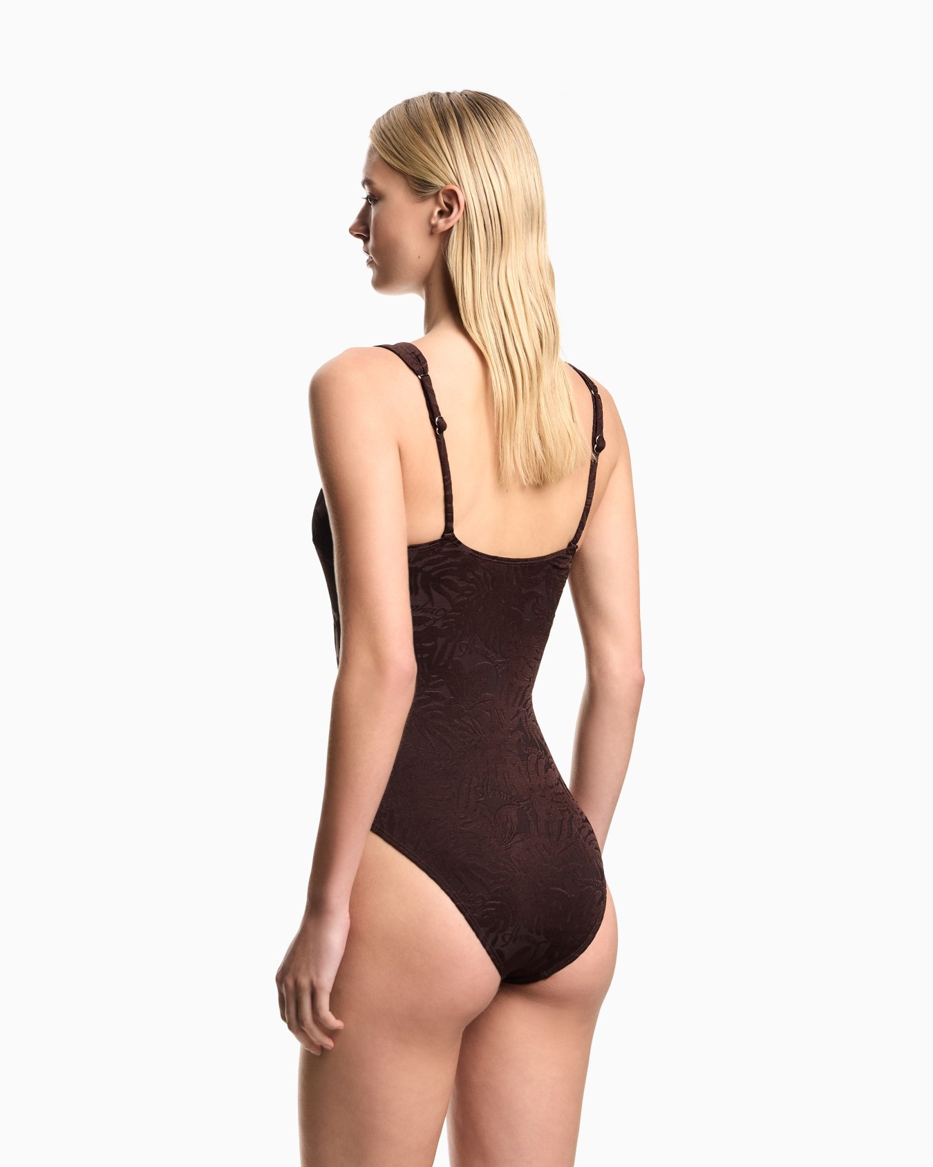 ワンピース水着 ライクラ リーフジャカード パッド入り スライドする 2