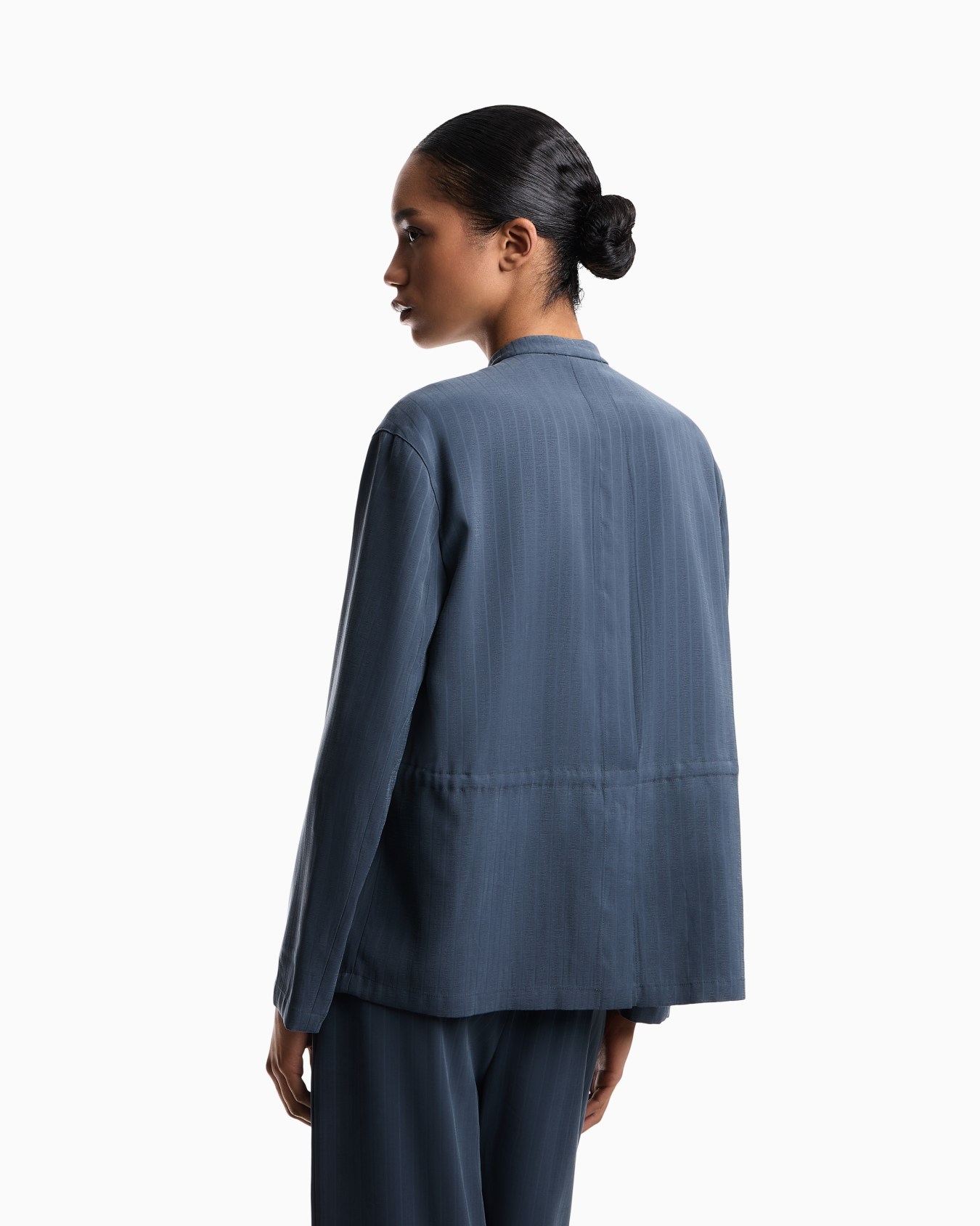 Pinstriped fluid fabric guru-collar jacket Slide 6