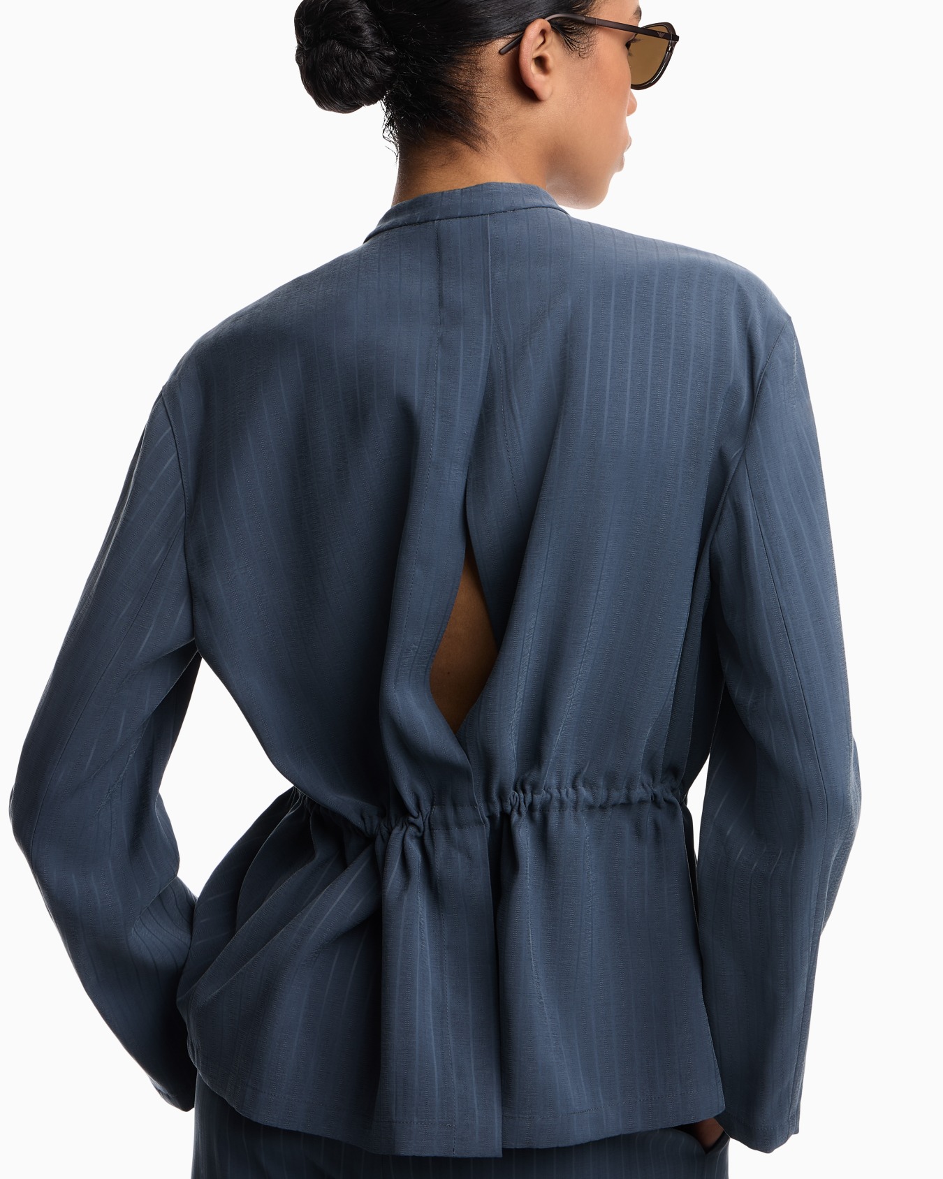 Pinstriped fluid fabric guru-collar jacket Slide 7