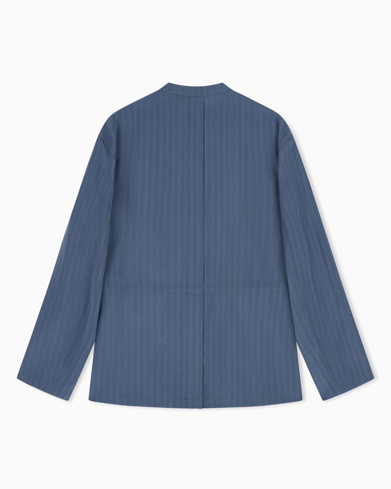 Pinstriped fluid fabric guru-collar jacket Slide 3