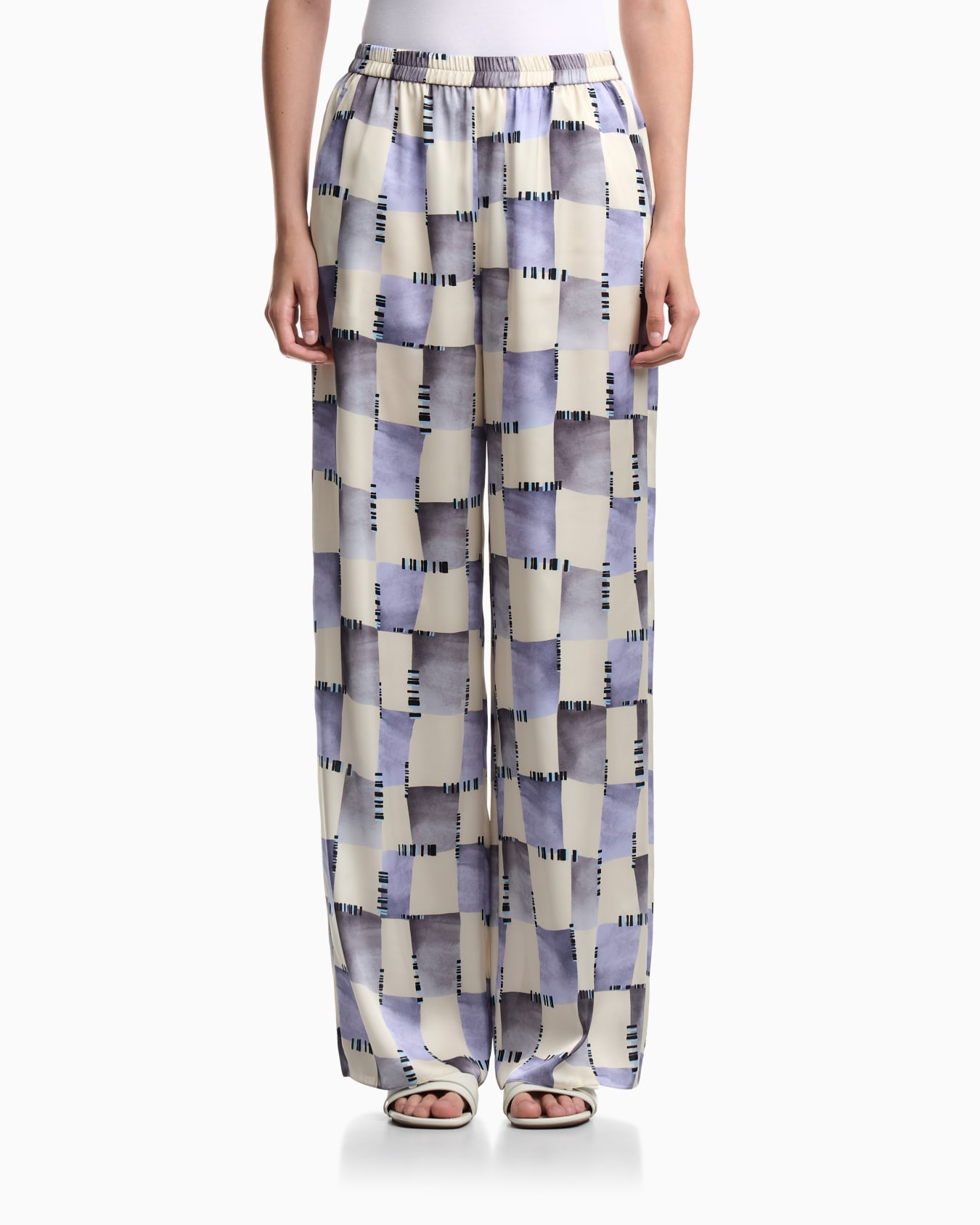Satin trousers with check print Slide 2