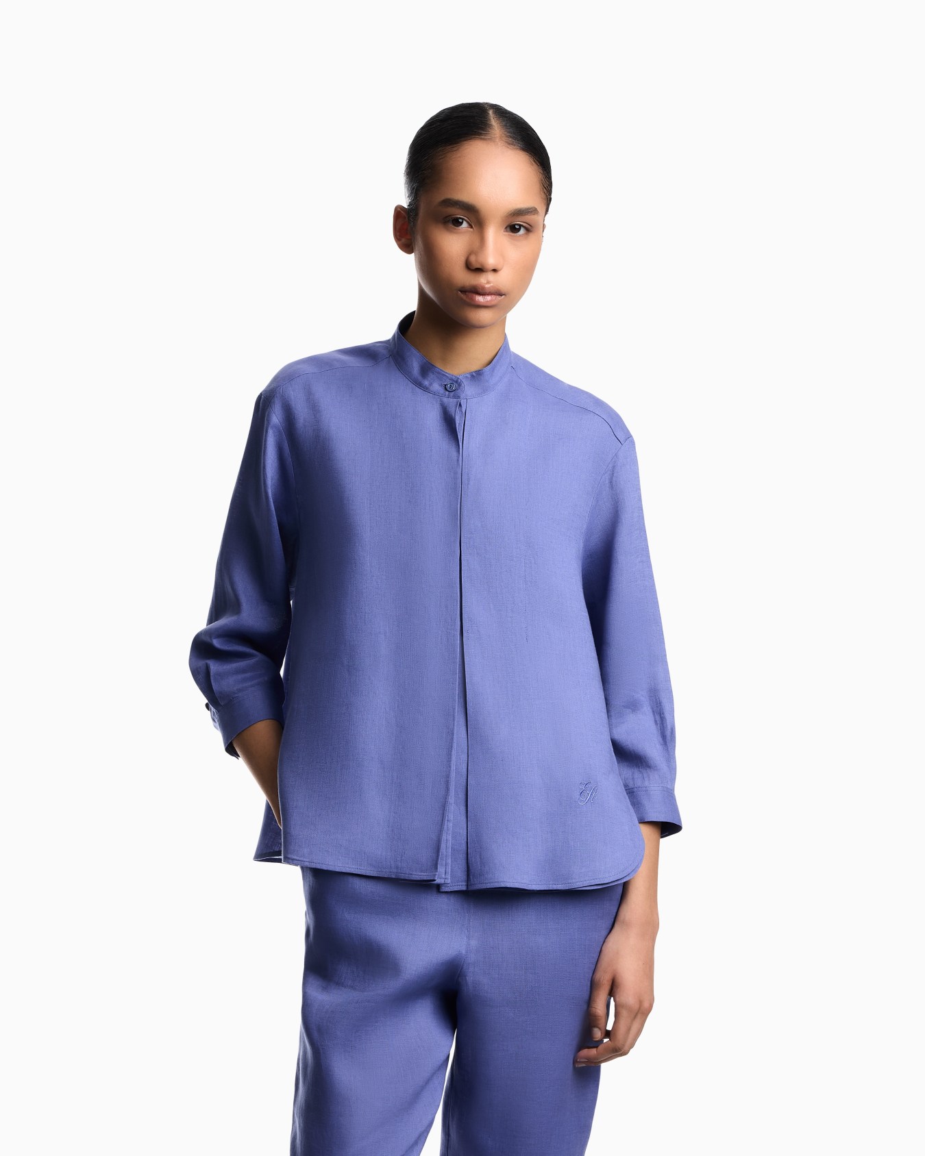 Camicia collo guru in puro lino Slide 2