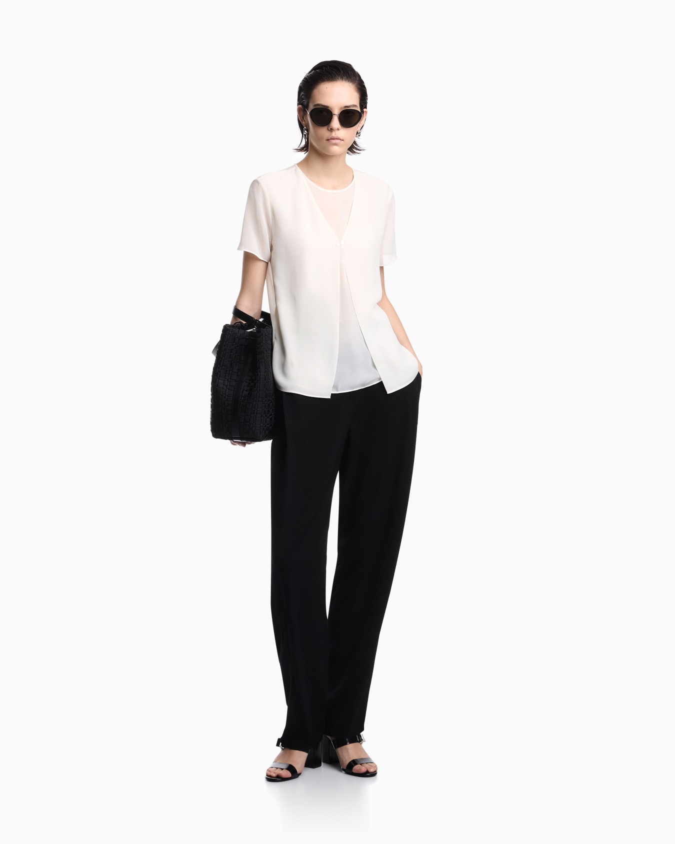 2-piece effect blouse in techno georgette Diapositive 1