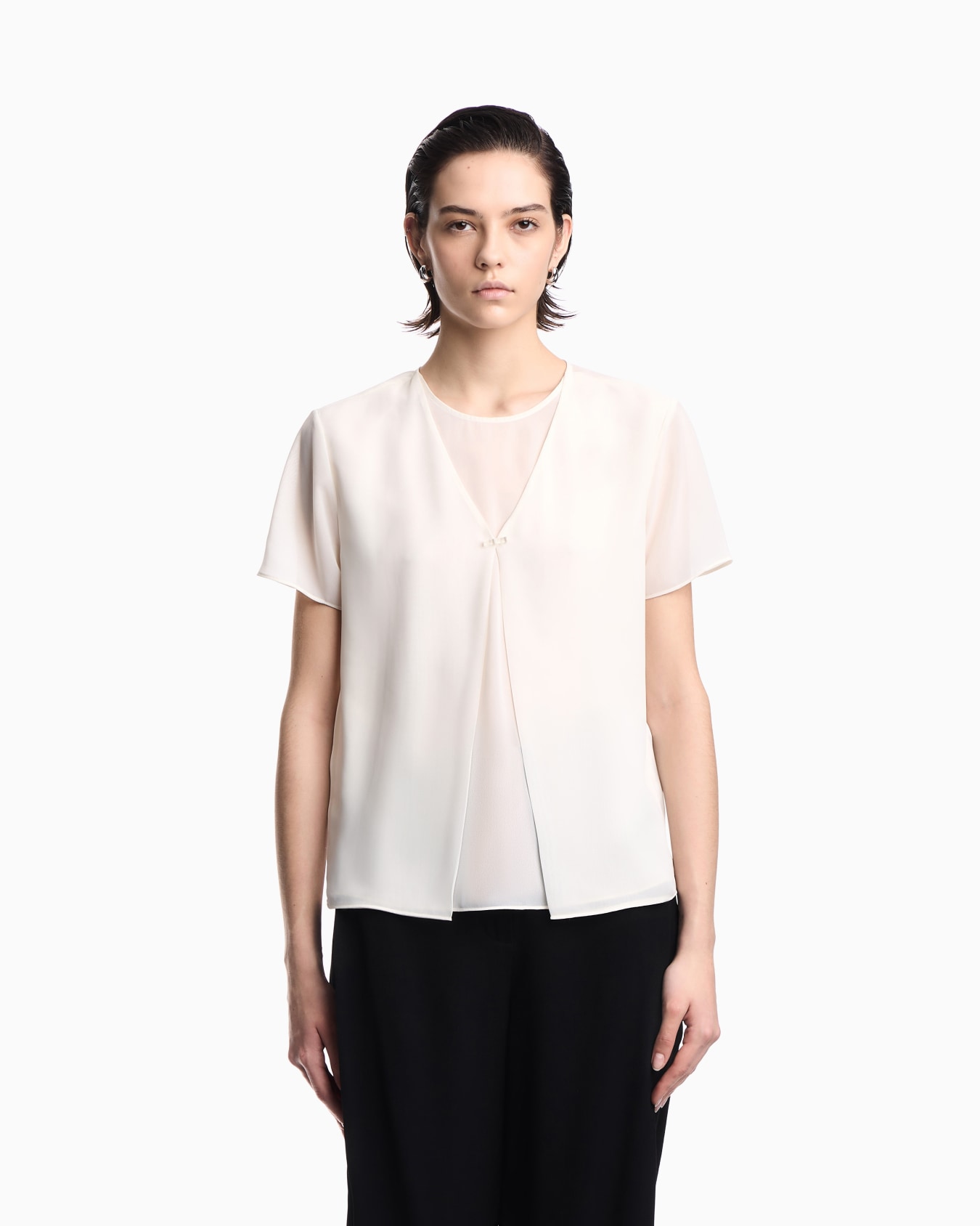 2-piece effect blouse in techno georgette Diapositive 3