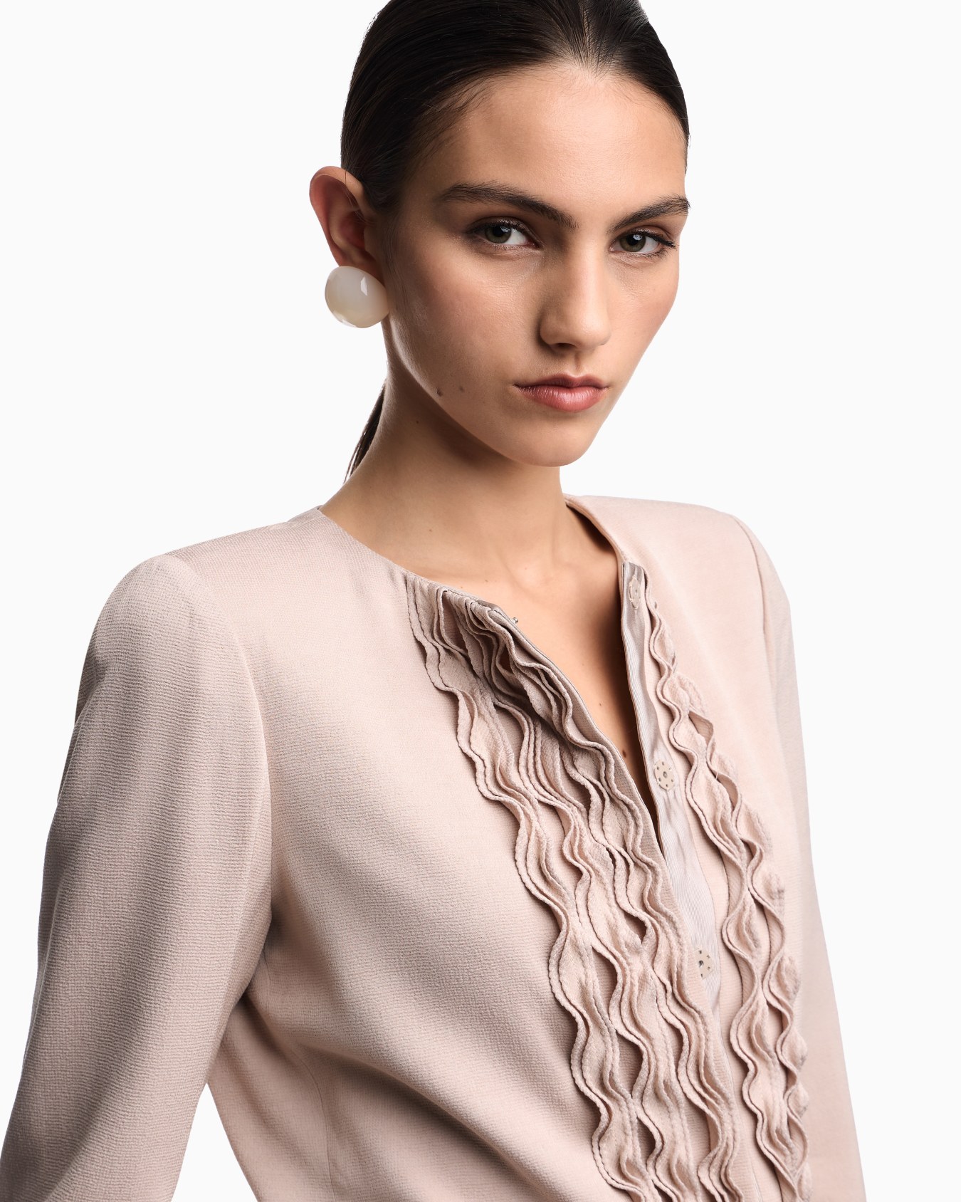 Jacket in textured fabric with ruffles Slide 4