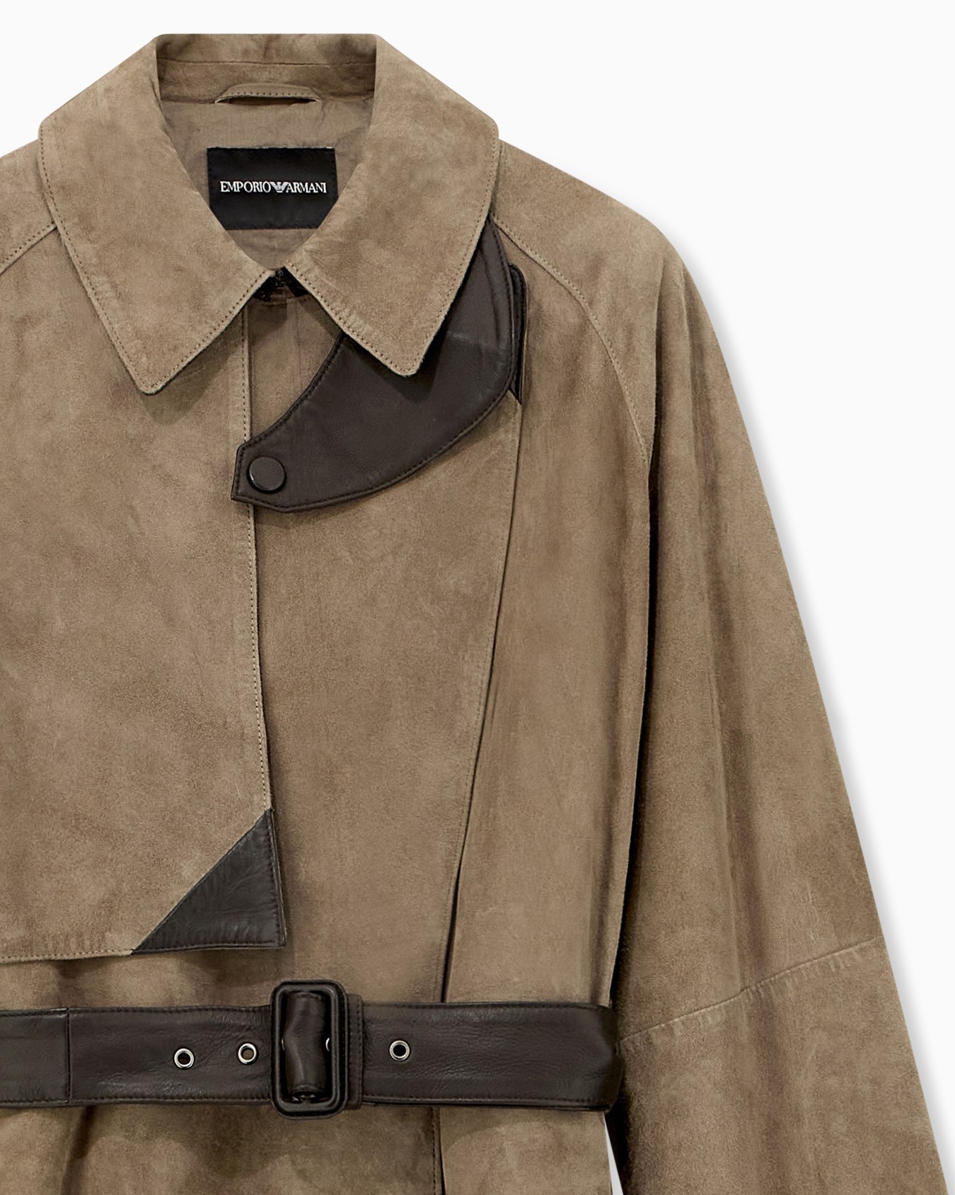 Long suede trench coat with leather trims and belt Slide 3