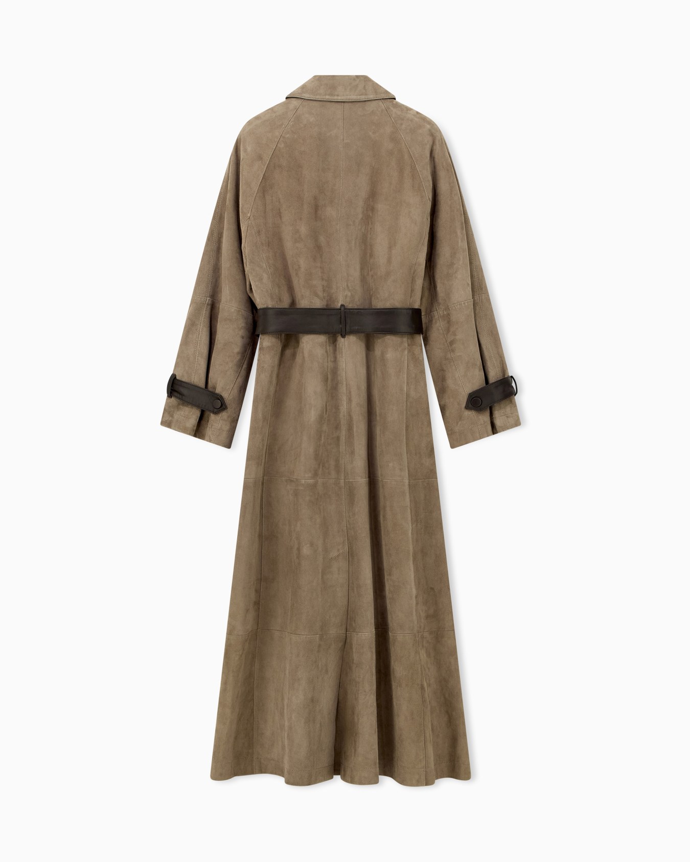 Long suede trench coat with leather trims and belt Slide 2
