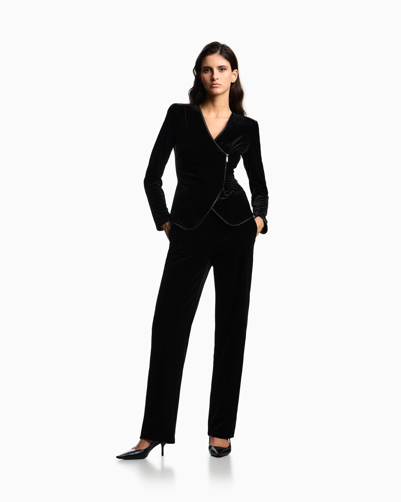 Chenille jersey jacket with off-centre closure  Slide 1