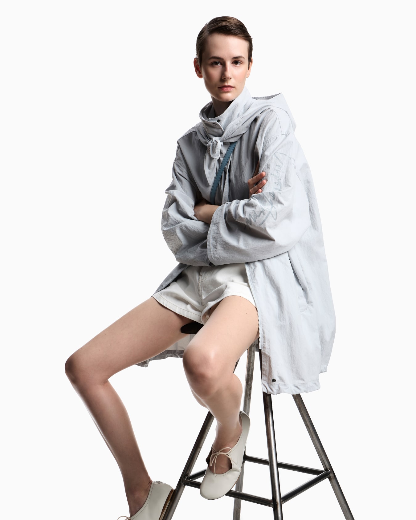 Brushed nylon pea coat スライドする 3