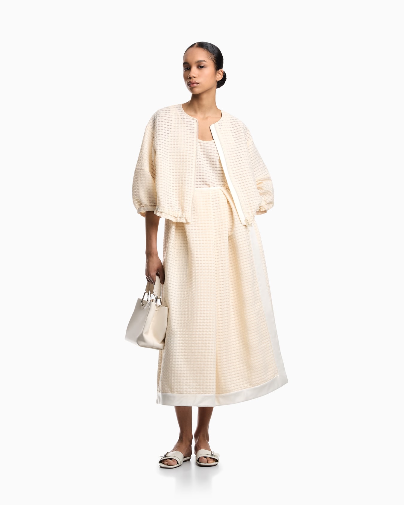 Giacca in tessuto jacquard effetto vichy 3D Slide 1