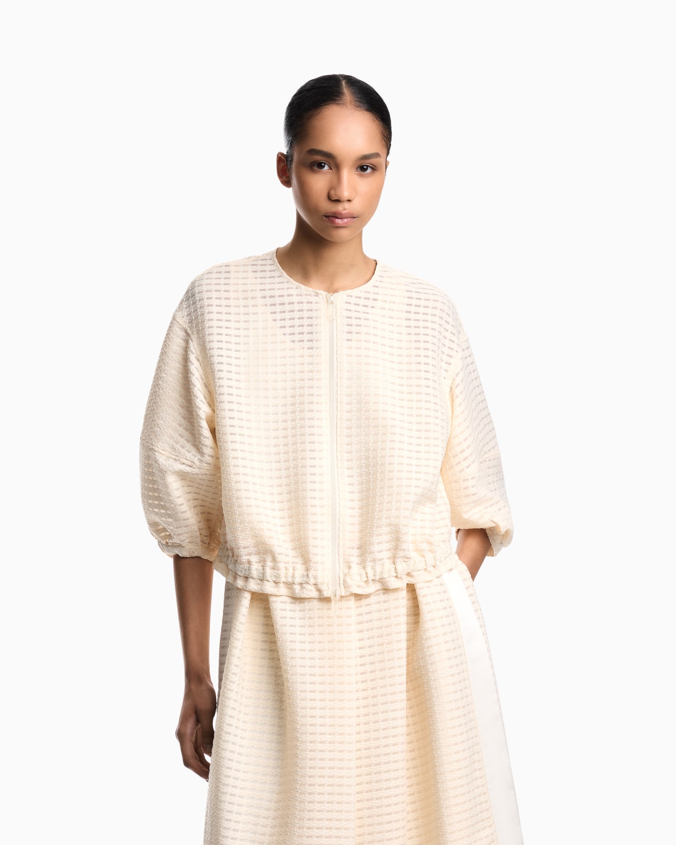 Giacca in tessuto jacquard effetto vichy 3D Slide 2