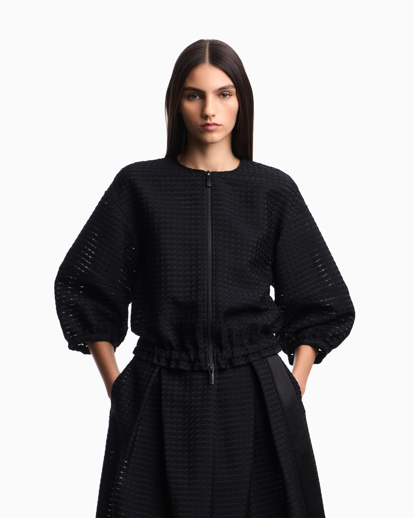 3D gingham jacquard fabric jacket Slide 3