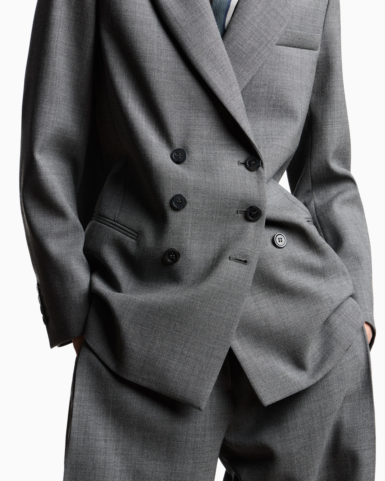 Double-breasted blazer in mouliné wool crêpe Slide 4
